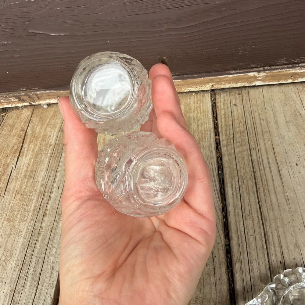 Vintage Salt and Pepper Shakers Clear Cut Glass Pinwheel Starburst Pattern